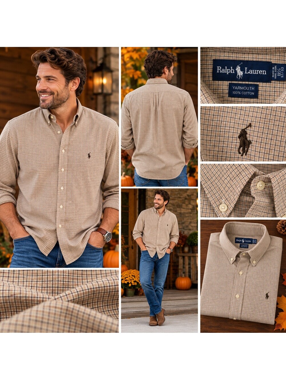 Ralph Lauren Tan Long Sleeve Button Front Shirt size large